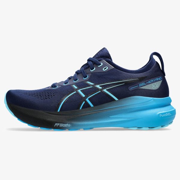 gel-kayano 31 running shoe - Blue Expanse Digital Aqua Kayano 31 running shoe with blue mesh and aqua details