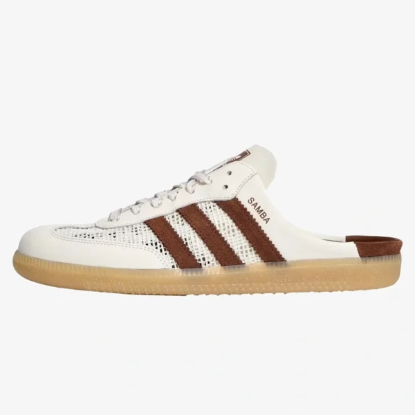 Women's Samba mule sneaker in Off White and Preloved Brown with a backless profile and gum sole