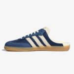 Women's Navy Samba mule sneaker with Off White details, woven stripes, and a gum rubber sole