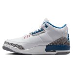 jordan 3 true blue - White True Blue AJ3 sneaker with elephant print overlays and red accents
