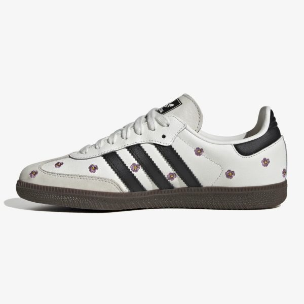women's floral samba sneaker - White floral embroidered Samba sneaker with black accents and gum sole