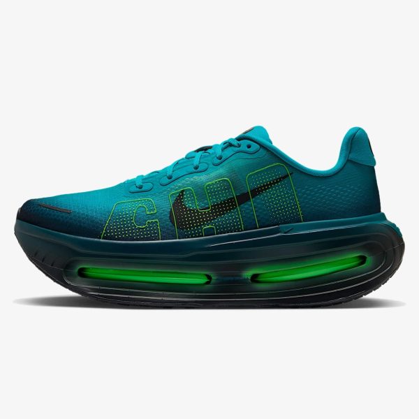 nike multicolor running shoes - Multicolor Nike road-running shoe in green, teal, black and purple with a tall cushioned sole
