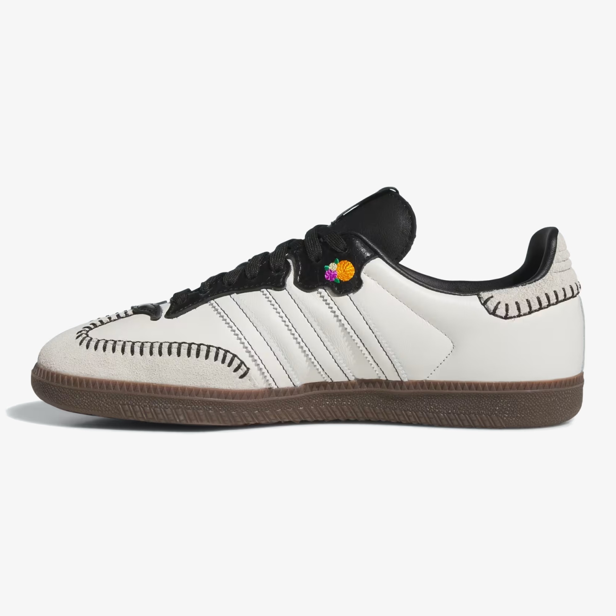 off-white día de muertos samba shoes - Off-white adidas lifestyle sneaker with black serrated stripes and Crew Orange details