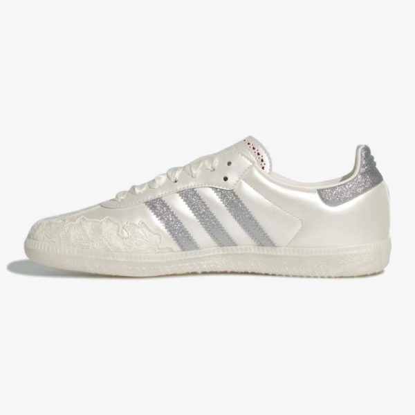 women's samba valentine's day - Chalk White adidas Valentine's Day sneaker with Silver Metallic accents