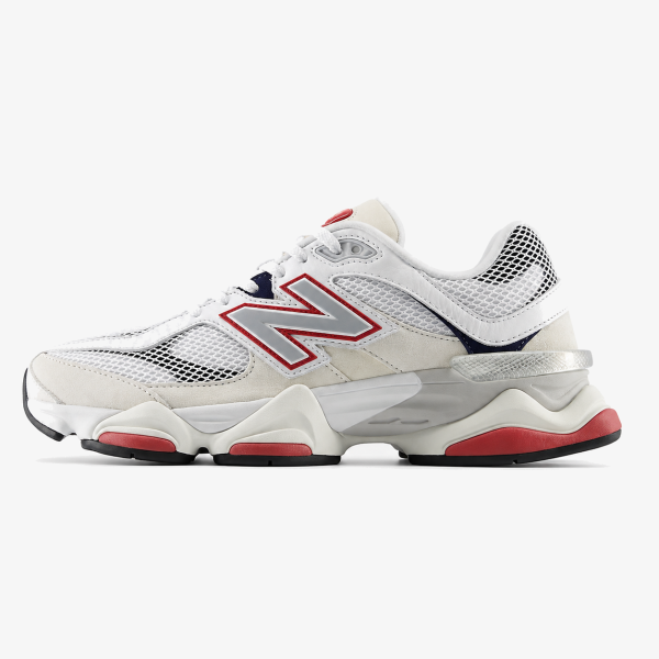 9060 White Shadow Red sneaker with mesh upper and contrast accents